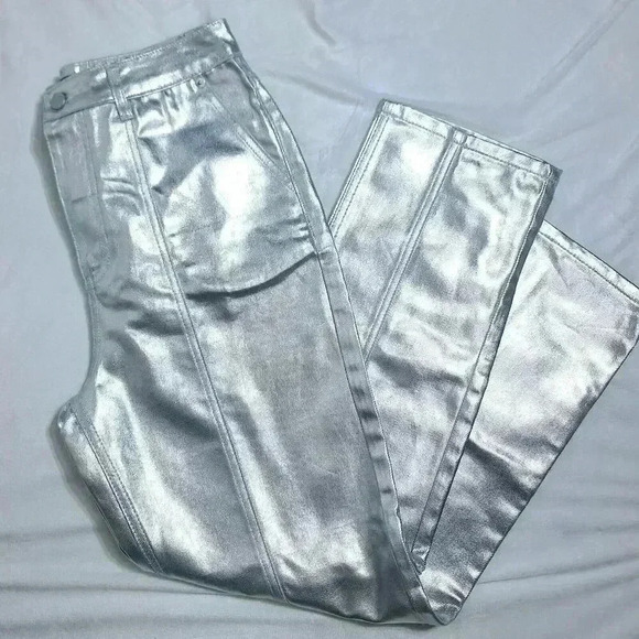 Mint Velvet Luxury Metallic Silver High Rise Leather Pants Size 10R - Picture 11 of 11